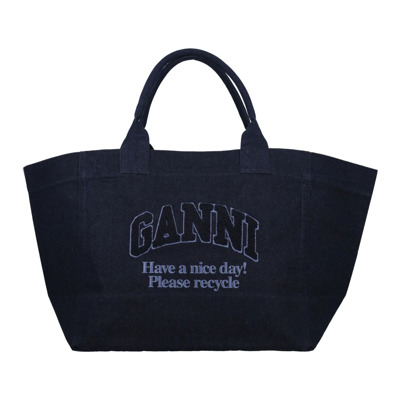 Donkerblauwe Denim Shopper Handtas Ganni , Blue , Dames