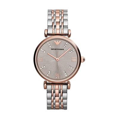 Elegant Quartz Horloge met Beige Wijzerplaat en Roestvrijstalen Band Emporio Armani , Gray , Unisex