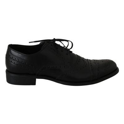 Elegante Zwarte Leren Derby Wingtip Schoenen Dolce & Gabbana , Black , Heren