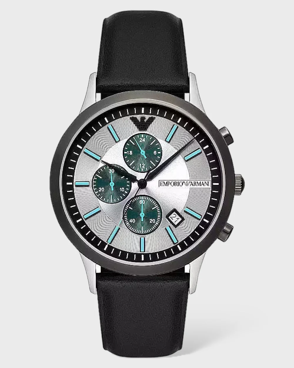 Emporio Armani Leren en stalen chronograaf heren horloge