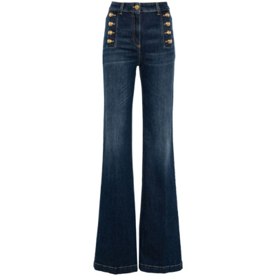 Flared Denim Jeans Sailor Button Regular Fit Elisabetta Franchi , Blue , Dames