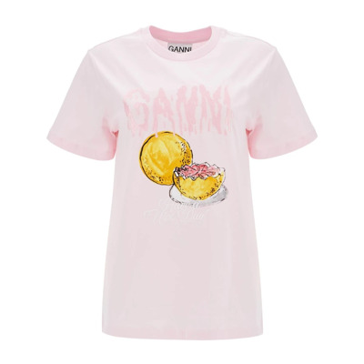 Geborduurd Crew Neck T-Shirt Ganni , Pink , Dames