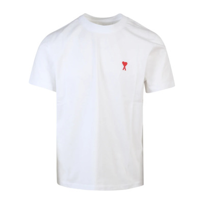 Geborduurd Logo Katoenen T-Shirt Ami Paris , White , Heren