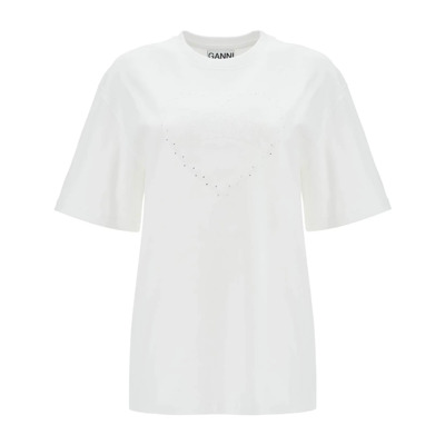 Geborduurd Logo Oversized T-Shirt Ganni , White , Dames