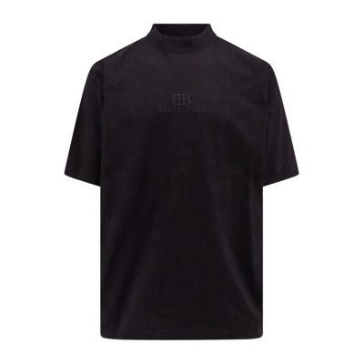 Geborduurd Logo Stretch Katoenen T-Shirt Balenciaga , Black , Heren