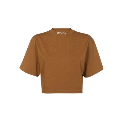 Geborduurd Logo T-Shirt Heron Preston , Brown , Dames