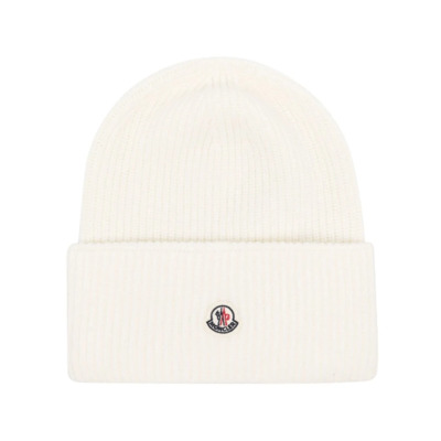 Gebreide Beanie Muts Roomwit Moncler , White , Dames