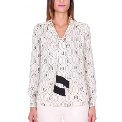 Gedrukte Viscose Blouse met Sjaal Elisabetta Franchi , Beige , Dames