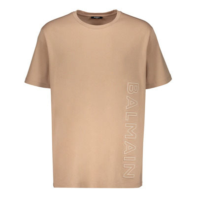 Geëmbosseerd Logo Print Katoenen T-shirt Balmain , Beige , Heren