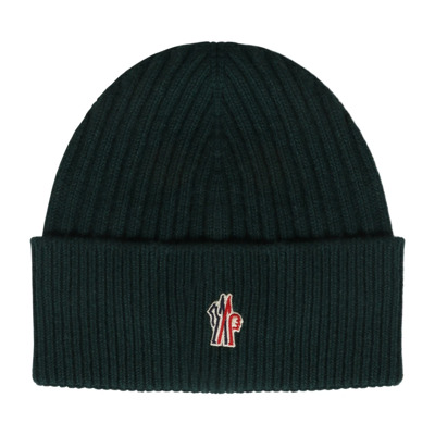 Geribbelde wollen beanie met logo patch Moncler , Green , Heren