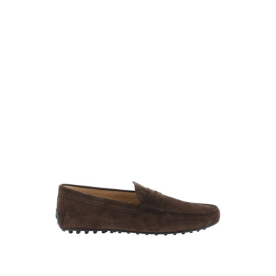 Gommino Suede Driver Loafers met Verhoogde Stiksels en Penny Bar Tod's , Brown , Heren