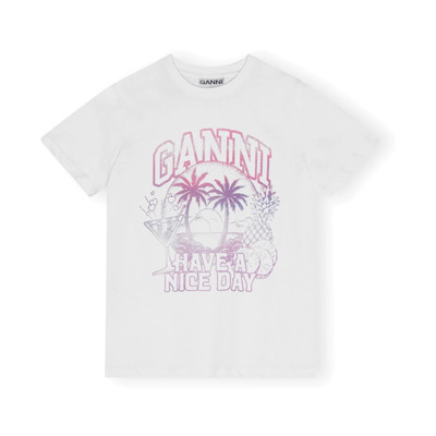 Grafische Print Cocktail T-Shirt Ganni , White , Dames