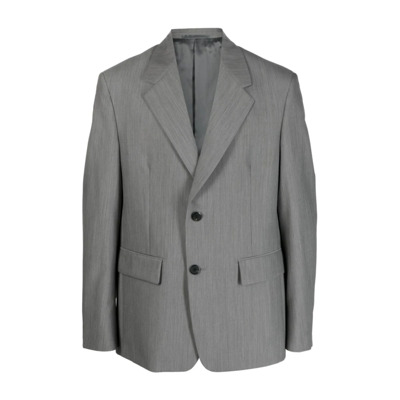 Grijze wollen en mohair jas met klassieke revers en knoopsluiting Prada , Gray , Heren