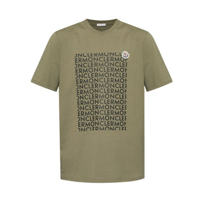 Groene Crew Neck T-Shirt met Logo Moncler , Green , Heren