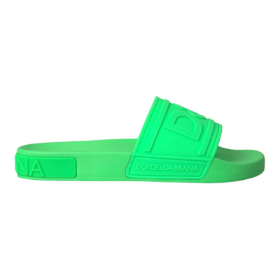 Groene Leren Slides Sandalen Strandkleding Schoenen Dolce & Gabbana , Green , Heren