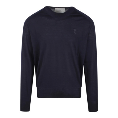 Hart Crew Neck Wollen Trui Ami Paris , Blue , Heren