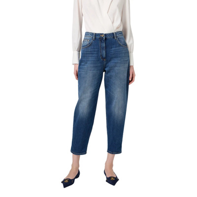 Hoge Taille Stretch Boyfriend Jeans Elisabetta Franchi , Blue , Dames