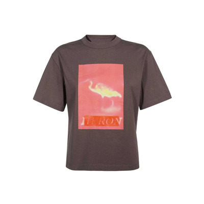 Katoenen T-shirt met Front Print Heron Preston , Brown , Dames