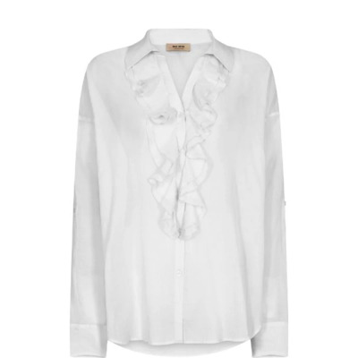 Katoenen V-hals Blouse met Ruches MOS Mosh , White , Dames