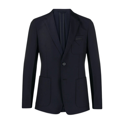 Klassieke Blauwe Wol en Mohair Jas Prada , Blue , Heren