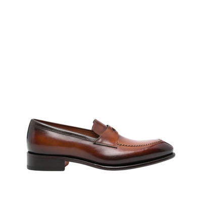 Klassieke Leren Loafers Santoni , Brown , Heren