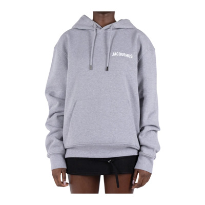 Klassieke hoodie met geribbelde afwerking en logoprint Jacquemus , Gray , Dames