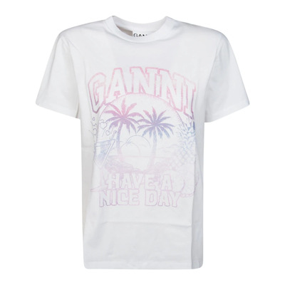 Korte Mouw Logo Print T-shirt Ganni , White , Dames