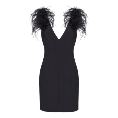 Korte jurk met veren Pinko , Black , Dames