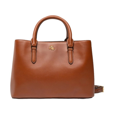 Leren Handtas met Metalen Logo Ralph Lauren , Brown , Dames