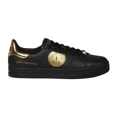 Leren Sneakers met Gouden Accenten Versace Jeans Couture , Black , Heren