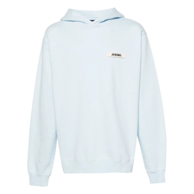 Lichtblauwe Katoenen Hoodie met Grosgrain Logo Jacquemus , Blue , Heren