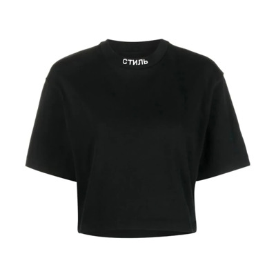 Logo Crop T-Shirt Zwart/Wit Katoen Heron Preston , Black , Dames