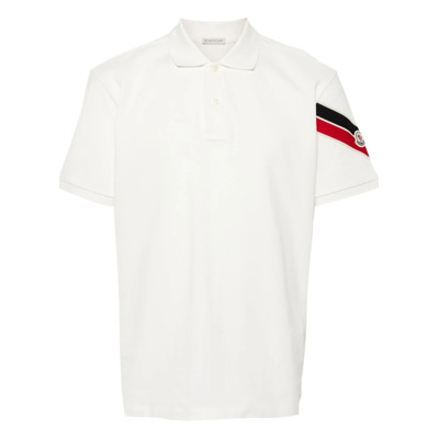 Logo-Patch Cotton Polo Shirt Moncler , White , Heren