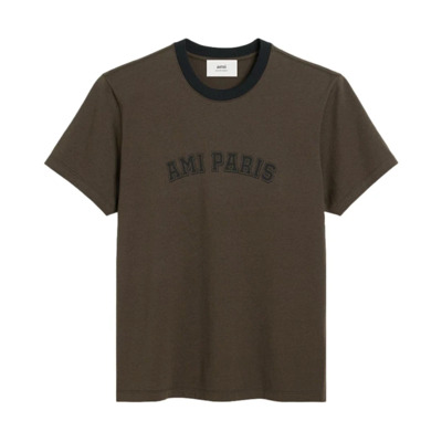 Logo Print Crew Neck T-shirts Ami Paris , Brown , Heren