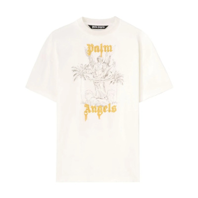 Logo Print Crew Neck T-shirts Palm Angels , White , Heren