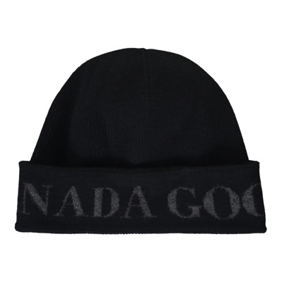 Merino Wool Ribbed Logo Hat Canada Goose , Black , Heren