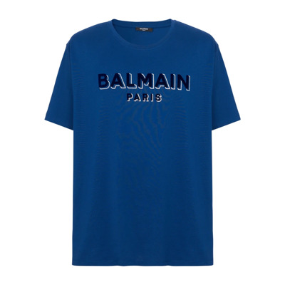 Metallic flocked T-shirt Balmain , Blue , Heren