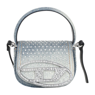 Mini Denim Schoudertas met Strass Diesel , Blue , Dames