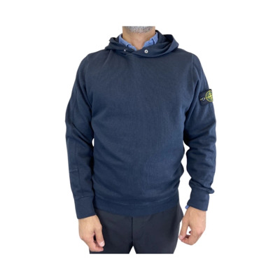 Navy Blauwe Hoodie Stone Island , Blue , Heren