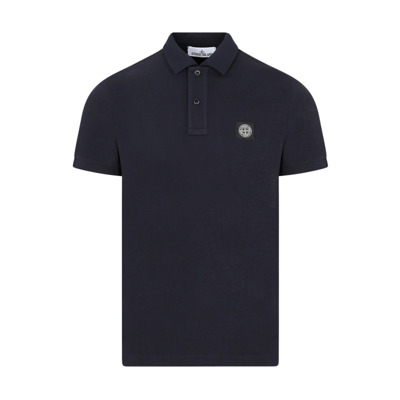 Navy Blue Cotton Polo Shirt Stone Island , Blue , Heren