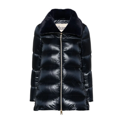 Navy Blue Gewatteerde Jas Faux-Fur Kraag Herno , Blue , Dames