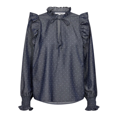 Navy Dot Ruche Blouse Co'Couture , Blue , Dames