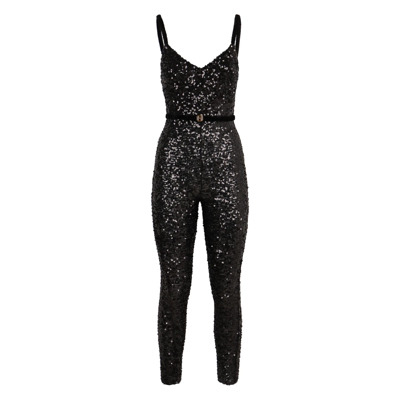 Paillet jumpsuit met fluwelen riem Elisabetta Franchi , Black , Dames