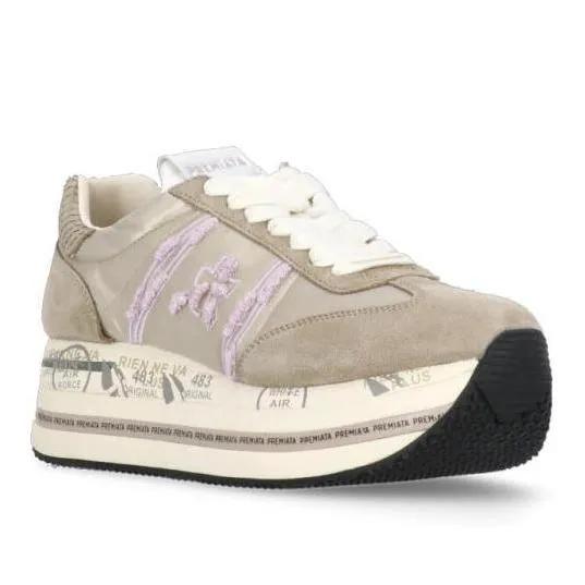 Premiata Sneakers - Ivory Tech Fabric And Suede Leather Sneakers in beige