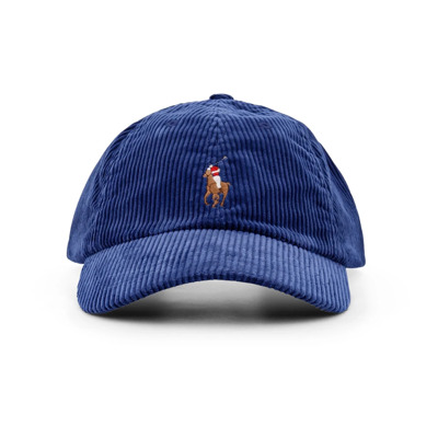 Ribfluwelen Geborduurd Logo Katoenen Hoed Polo Ralph Lauren , Blue , Heren