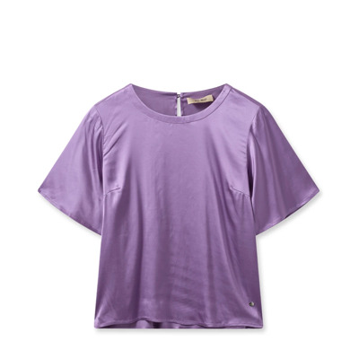 Satijnen Blouse met Korte Mouwen en Knoopsluiting MOS Mosh , Purple , Dames