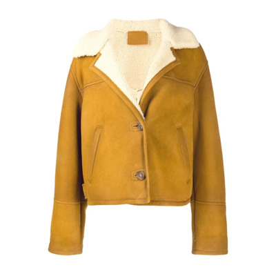 Shearling Jas met Klassieke Kraag en Knoopsluiting Prada , Brown , Dames