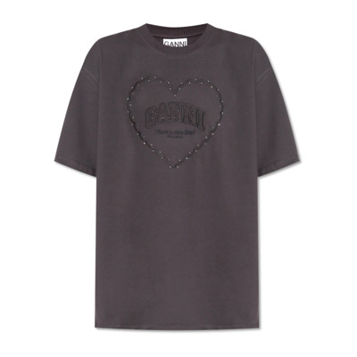 T-shirt met logo Ganni , Gray , Dames