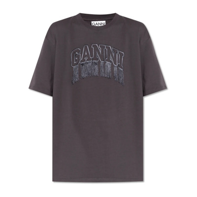 T-shirt met logo Ganni , Gray , Dames