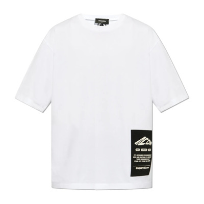 T-shirt met logo patch Dsquared2 , White , Heren